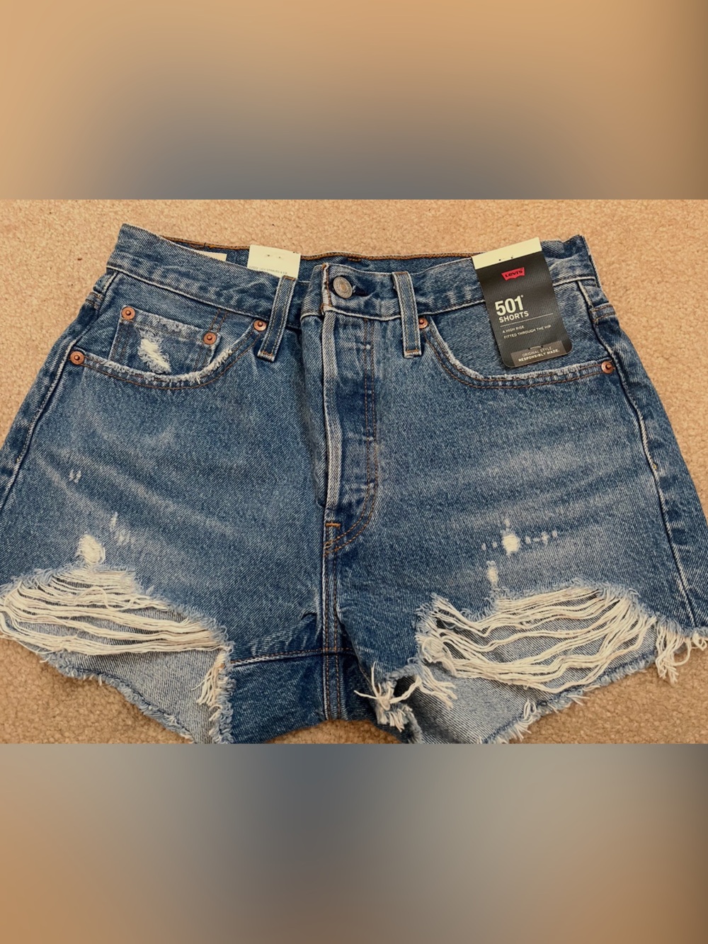 Levi’s Premium 501 Original Distressed Cutoff Denim Shorts Size 28 NWT